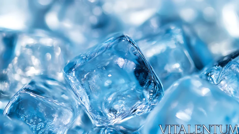 Macro-closeup of translucent melting ice cubes with bokeh highlights