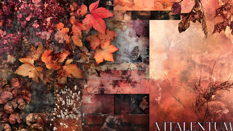 Layered autumn foliage collage with textured warm patina.