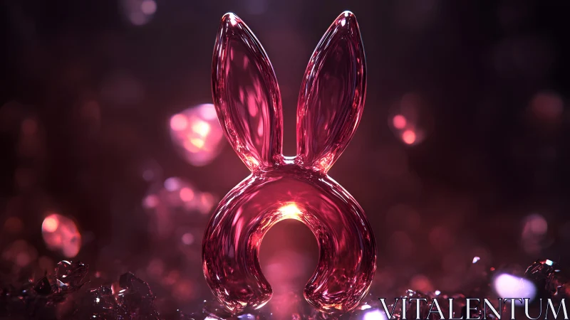 Shiny Pink Glass Bunny Ears Sculpture in Soft Abstract Lighting.