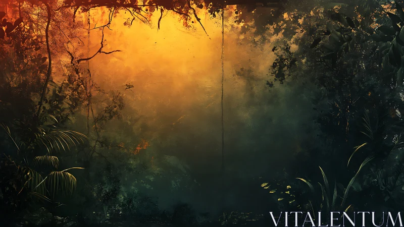 Jungle Canopy Engulfed in Golden Smoke and Fire.
