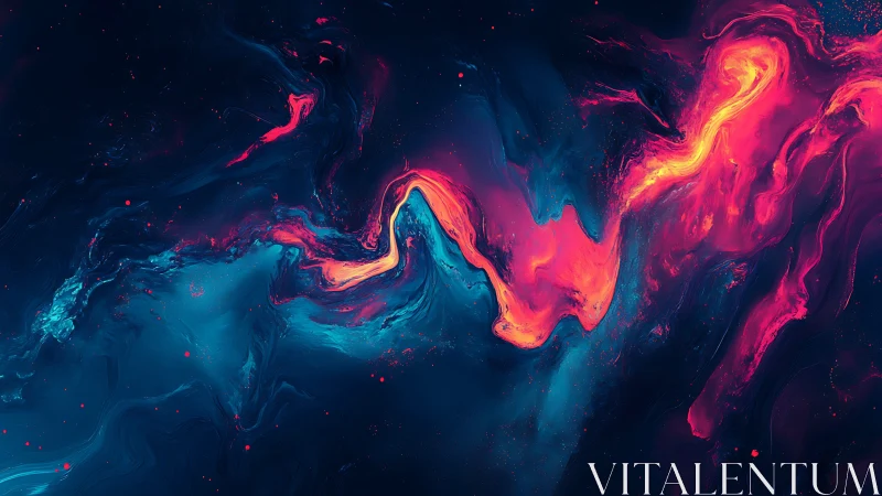 Neon magenta plasma stream in deep cyan fluid nebula field