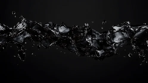 Gleaming black liquid in motion across a dark backdrop.