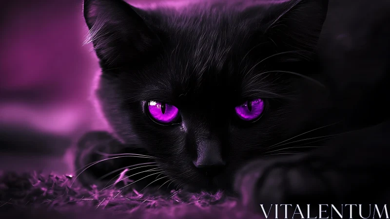 Mesmerizing Black Cat with Glowing Magenta Eyes