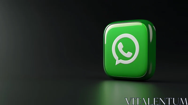 High-gloss 3D WhatsApp icon cube on reflective dark surface