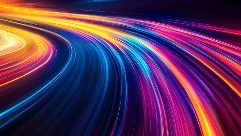 Neon light trails forming curved digital motion pathways.