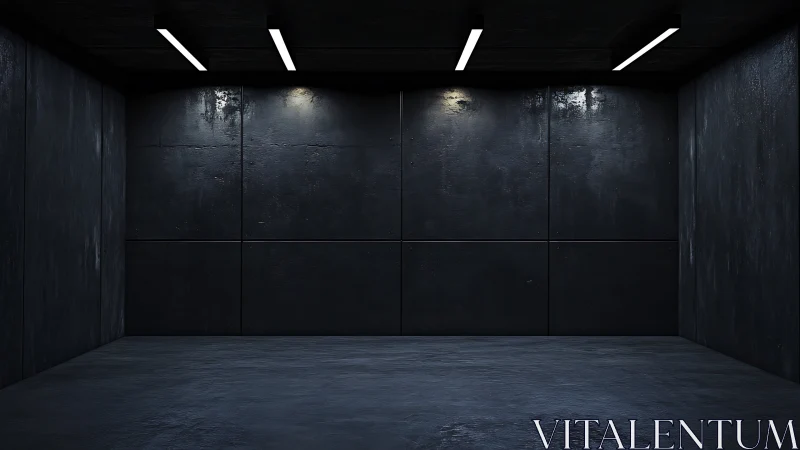 Quiet industrial room glows under sleek ceiling strip lights