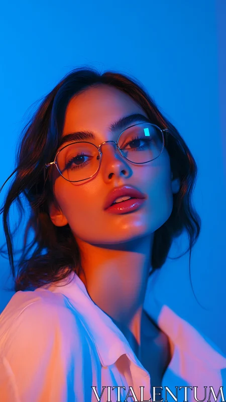 Chromatic portrait under opposing cyan and magenta keylights.