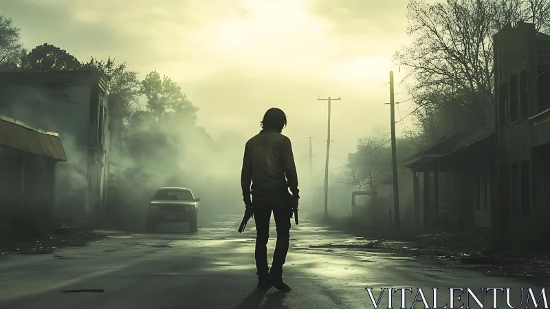 Lone survivor strolls through fog‑drowned, forsaken streets