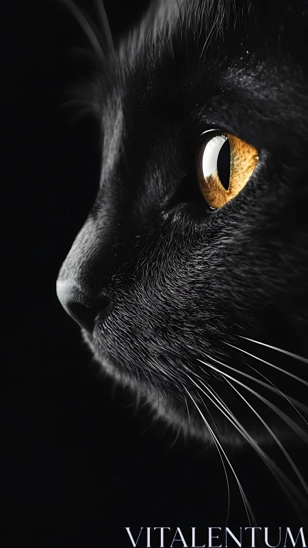 Black Cat with Golden Eyes in Dramatic Side Profile