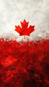 Canadian maple leaf flag in bold red abstract style.