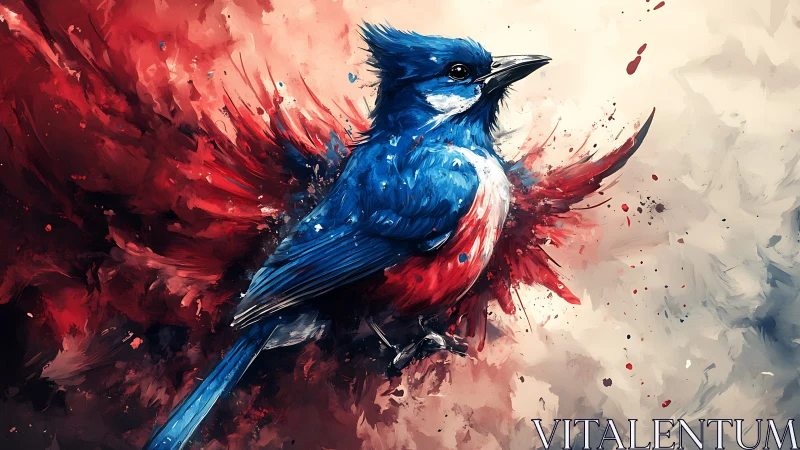 Digital painting depicts a tricolored songbird in mid-profile