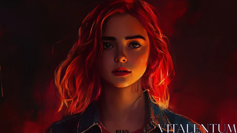 Digital portrait of red haired woman in dramatic rim lighting