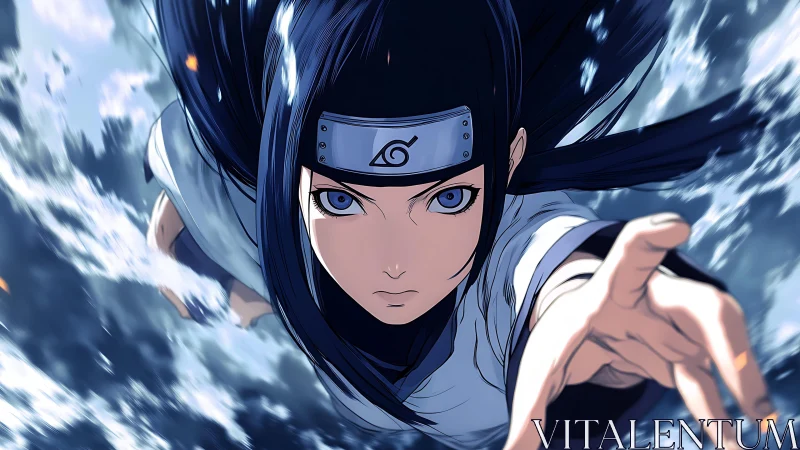 Dynamic anime kunoichi in high-speed forward motion