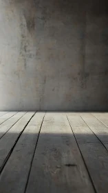 Sunstripe across worn wooden floor in quiet studio hush.