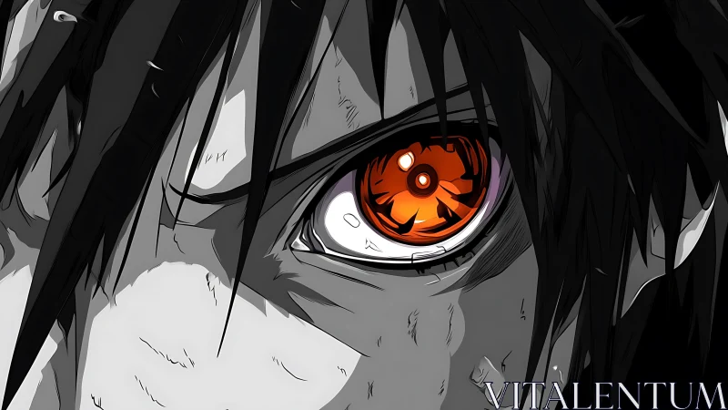 Burning anime eye locks onto the viewer with fierce resolve