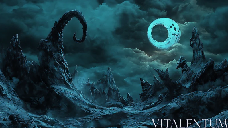 Moon-ring grins over a clawed wasteland of frozen tides