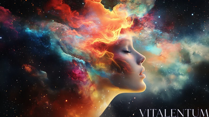 Dreamer&rsquo;s glowing profile drifting through a painted cosmos.