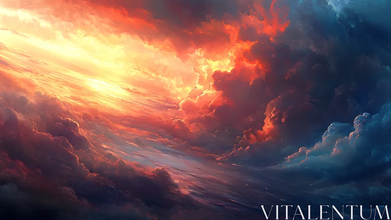 Sky fills with dense storm clouds around intense sunset light