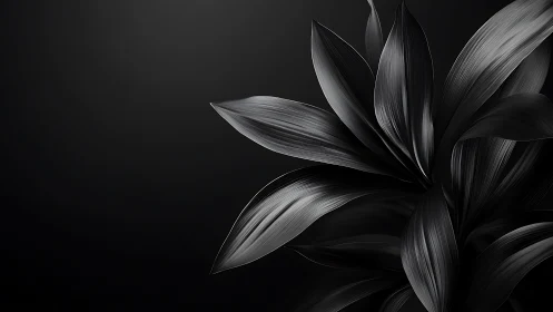 Glossy black leaves curve over deep matte background
