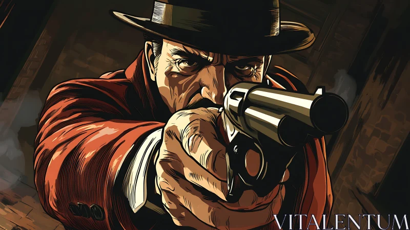 Noir gunman freezes time with a barrel’s unblinking stare