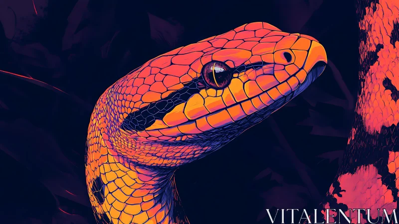 Neon-lit serpent portrait shows high-contrast vector scaling and shading