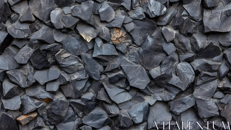 Rough stacked black slate stones wall texture, natural pattern.