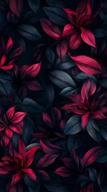 Crimson tropical leaves bloom against deep midnight shadows