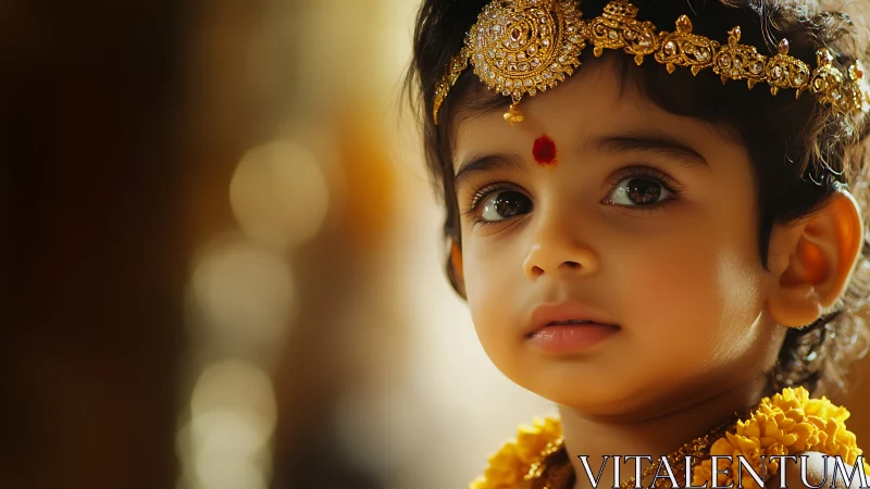 Child in traditional Indian jewelry and festive attire.