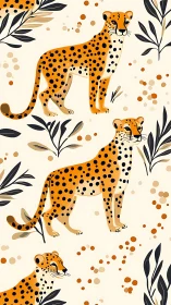 Spotted feline subjects with botanical elements and dot patterns.