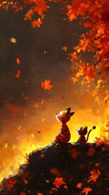 Striped Cats Amid Autumn Inferno.