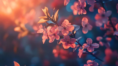 Sunset Blooms: Delicate Flowers Dancing in Golden Light.