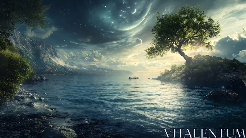 Celestial Bay Where Moonlight Dances With Impossible Waters