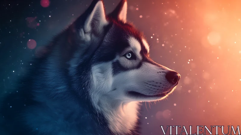 Profile study of husky under dual color lighting effects.