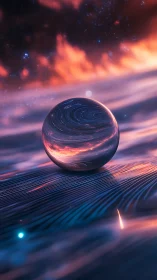 Surreal cosmic sphere over luminous nebular wavefield.