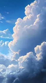 Digital painting of towering cumulonimbus cloud columns.