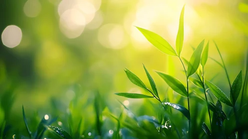 Fresh Green Leaves in Sunlight with Soft Bokeh Effect, Nature Style.
