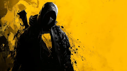 Shadowed wanderer stands bold against vivid yellow storm