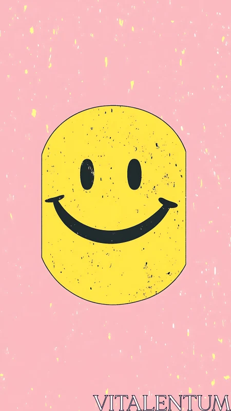 Cheerful yellow smiley brightens a softly speckled pink day