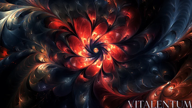 Radiant spiral petals bloom in swirling cosmic twilight light