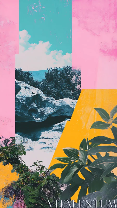 Dreamy coastal escape framed by playful pastel color blocks.