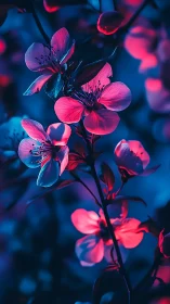Neon Blossoms: Nature Glowing in Vibrant Pink and Blue.
