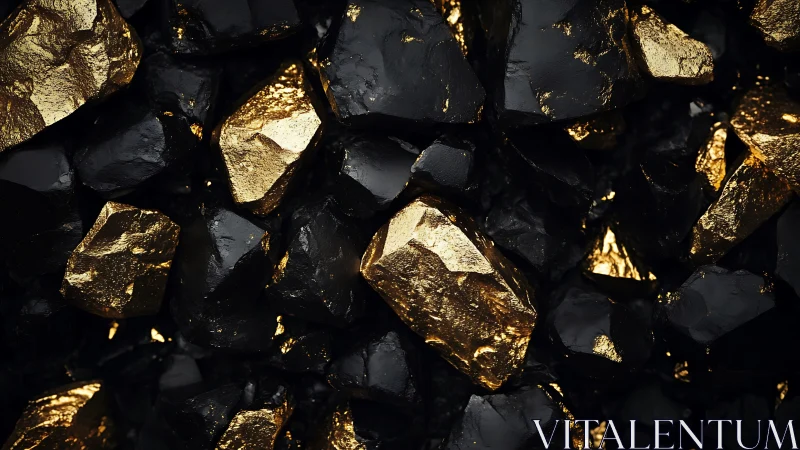 Black mineral chunks with metallic gold reflective surfaces.