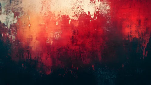 Vivid Abstract Painting with Red and Orange Brush Strokes.