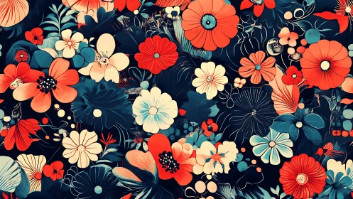 Velvet Night Blooms: A Symphony of Coral & Cream Florals