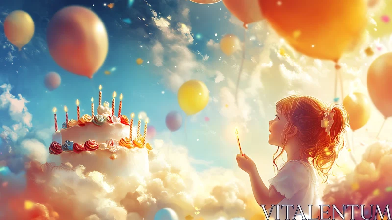 Where Wishes Float: Girl Gazes Upward at Cloudborne Birthday Cake