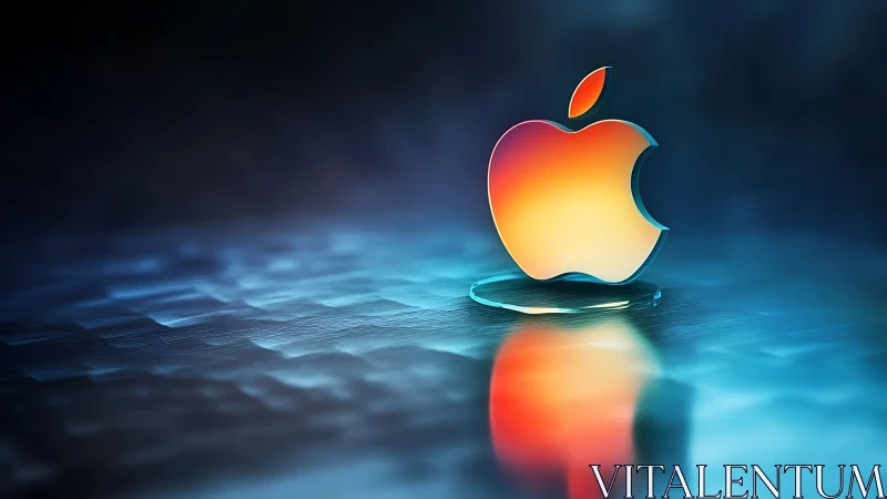 Glowing glass apple logo shines over a cool digital ocean