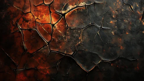 Abstract Cracked Earth Texture with Fiery Hues, Digital Art Style.