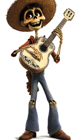 Joyful skeleton guitarist shares a lively, music-filled smile