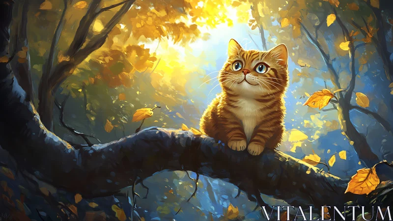 Luminous Feline Wonder: A Kitten's Autumn Reverie.