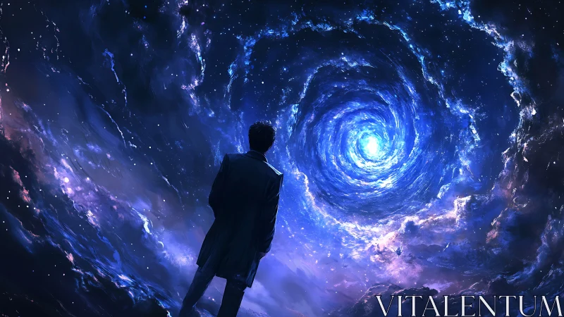 Solitary observer confronts luminous galactic vortex in deep space